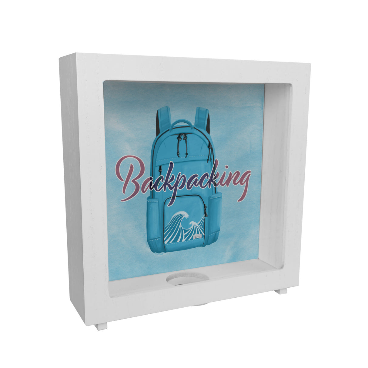 Spardose für Rucksacktouristen mit Rucksack Motiv und Text - Backpacking