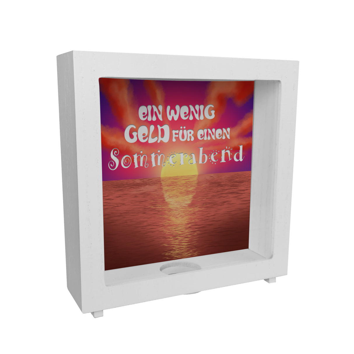 Spardose mit schönem Sonnenuntergang - Ein wenig Geld für einen Sommerabend