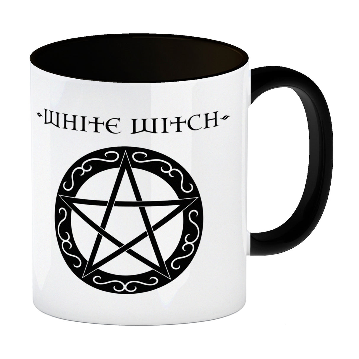 Kaffeebecher mit magischen Pentagrammen und Spruch - White Witch - Dark Witch