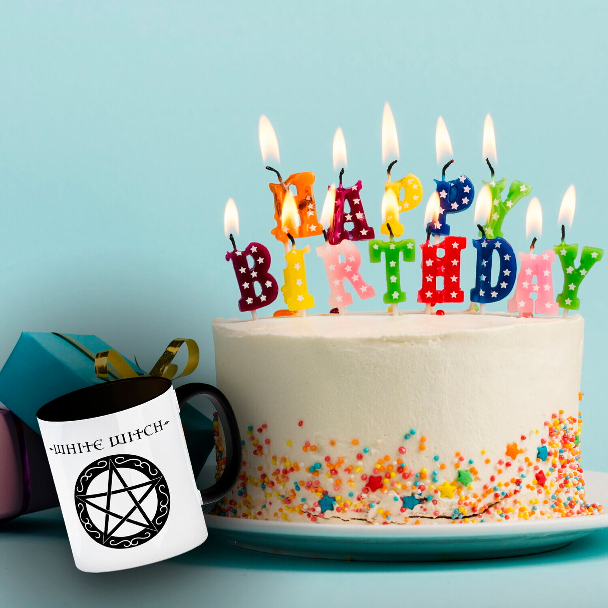 Kaffeebecher mit magischen Pentagrammen und Spruch - White Witch - Dark Witch