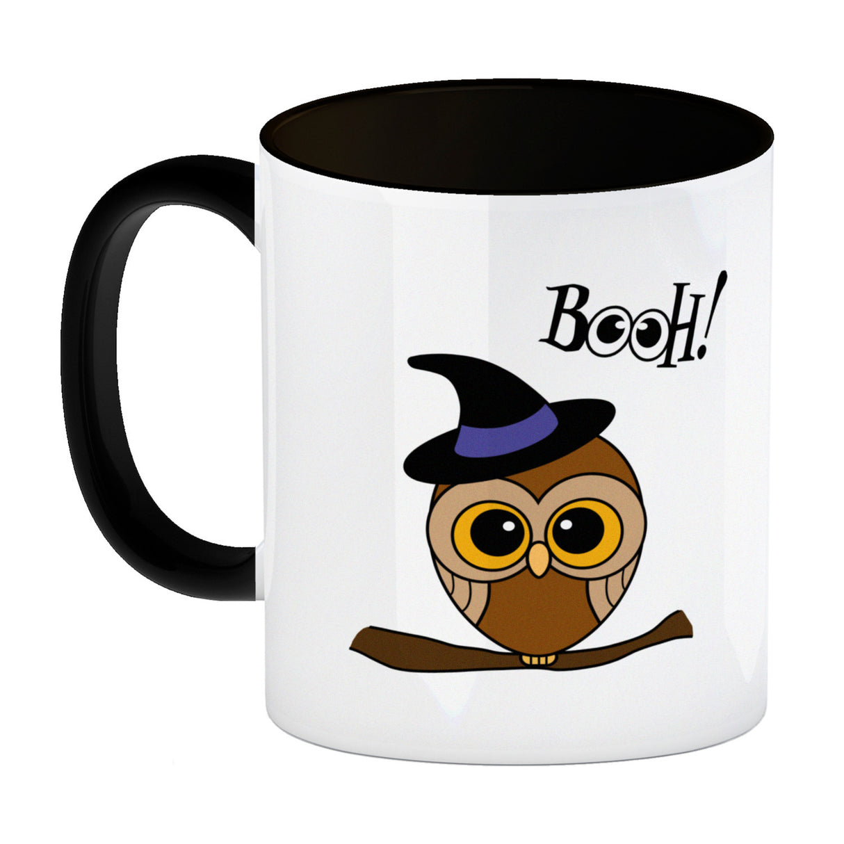 Kaffeebecher für Halloween mit niedlichem Eulenmotiv und Spruch - BOOH!
