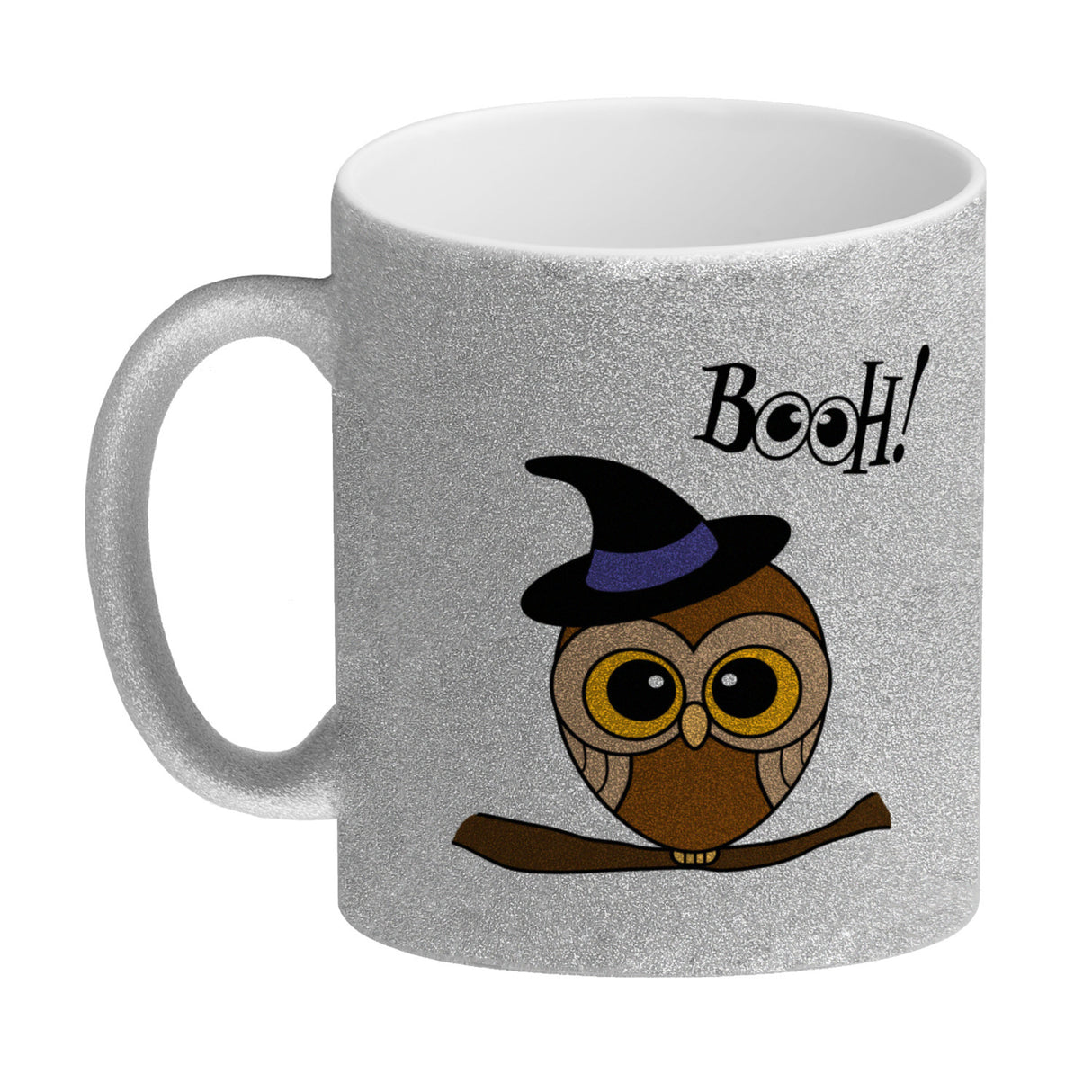 Kaffeebecher für Halloween mit niedlichem Eulenmotiv und Spruch - BOOH!