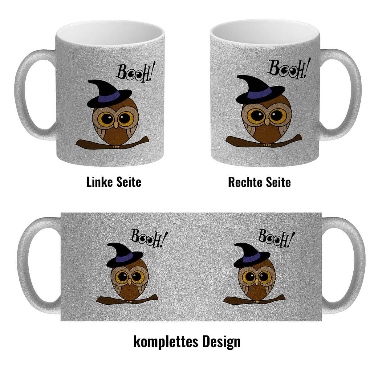 Kaffeebecher für Halloween mit niedlichem Eulenmotiv und Spruch - BOOH!
