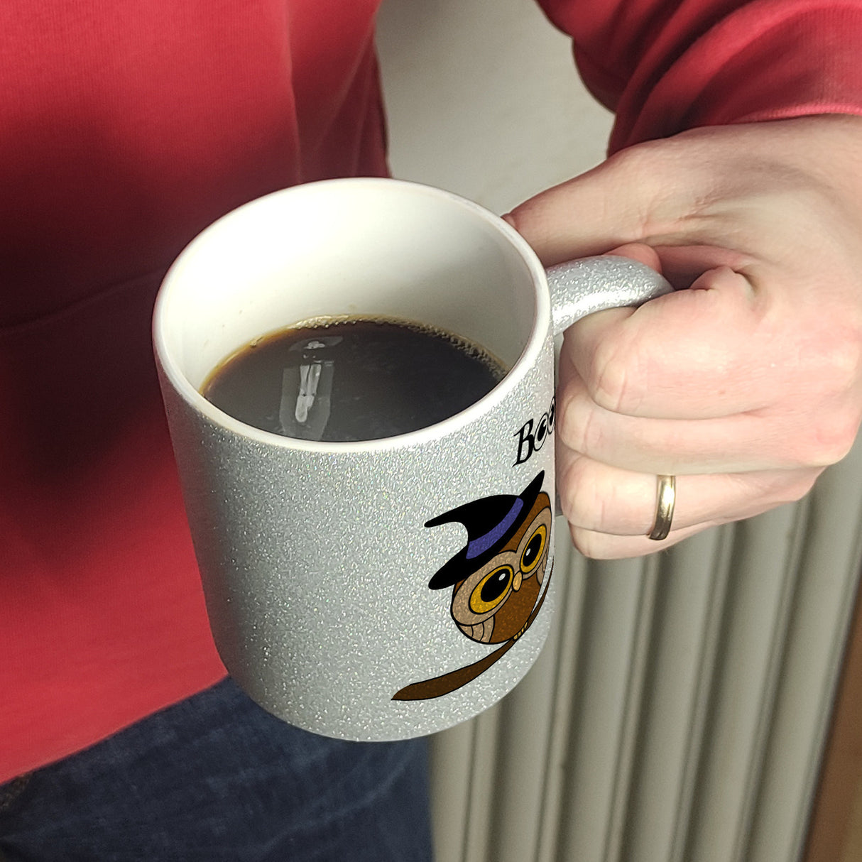 Kaffeebecher für Halloween mit niedlichem Eulenmotiv und Spruch - BOOH!