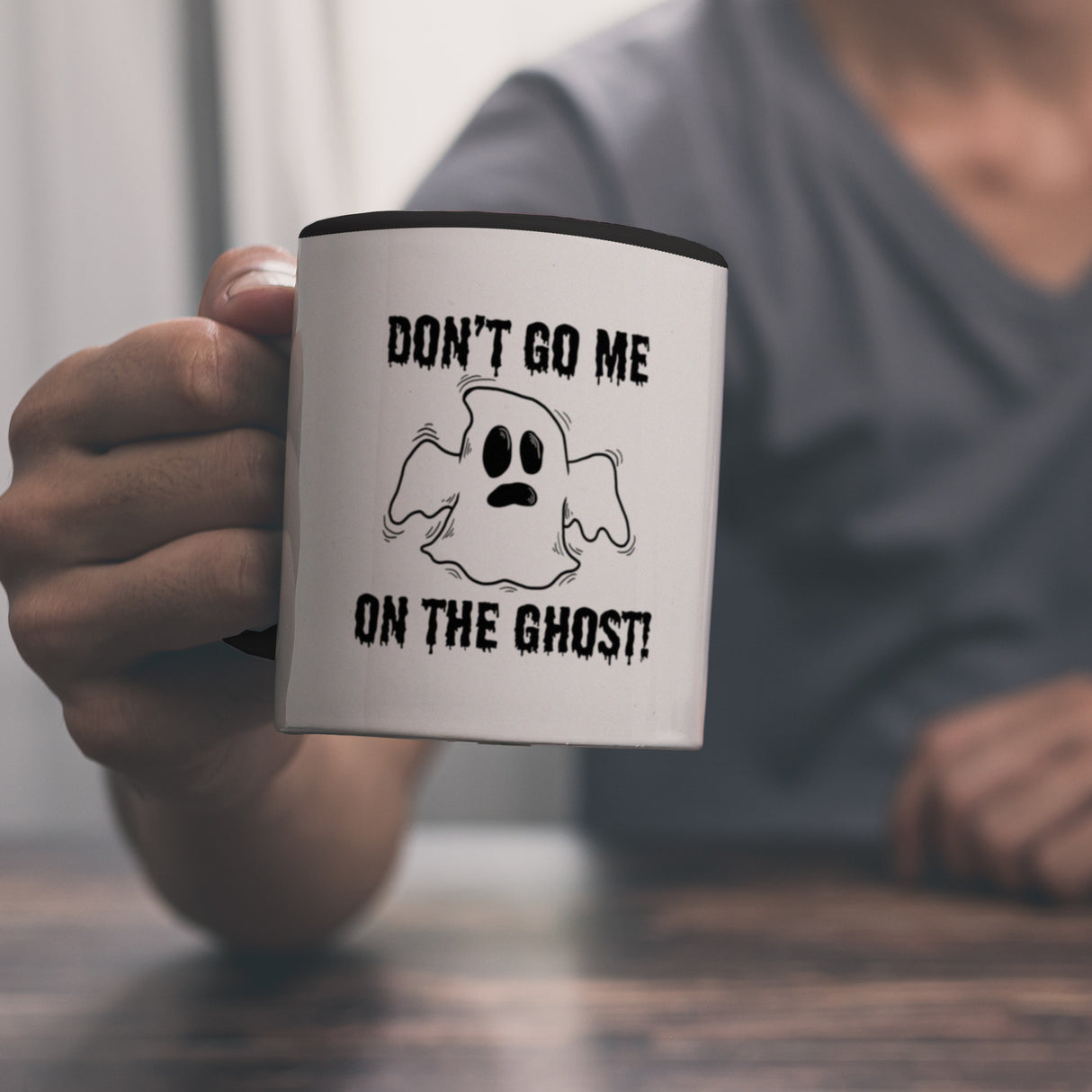 Kaffeebecher mit witzigem Geistermotiv und Spruch - Don't go me on the Ghost