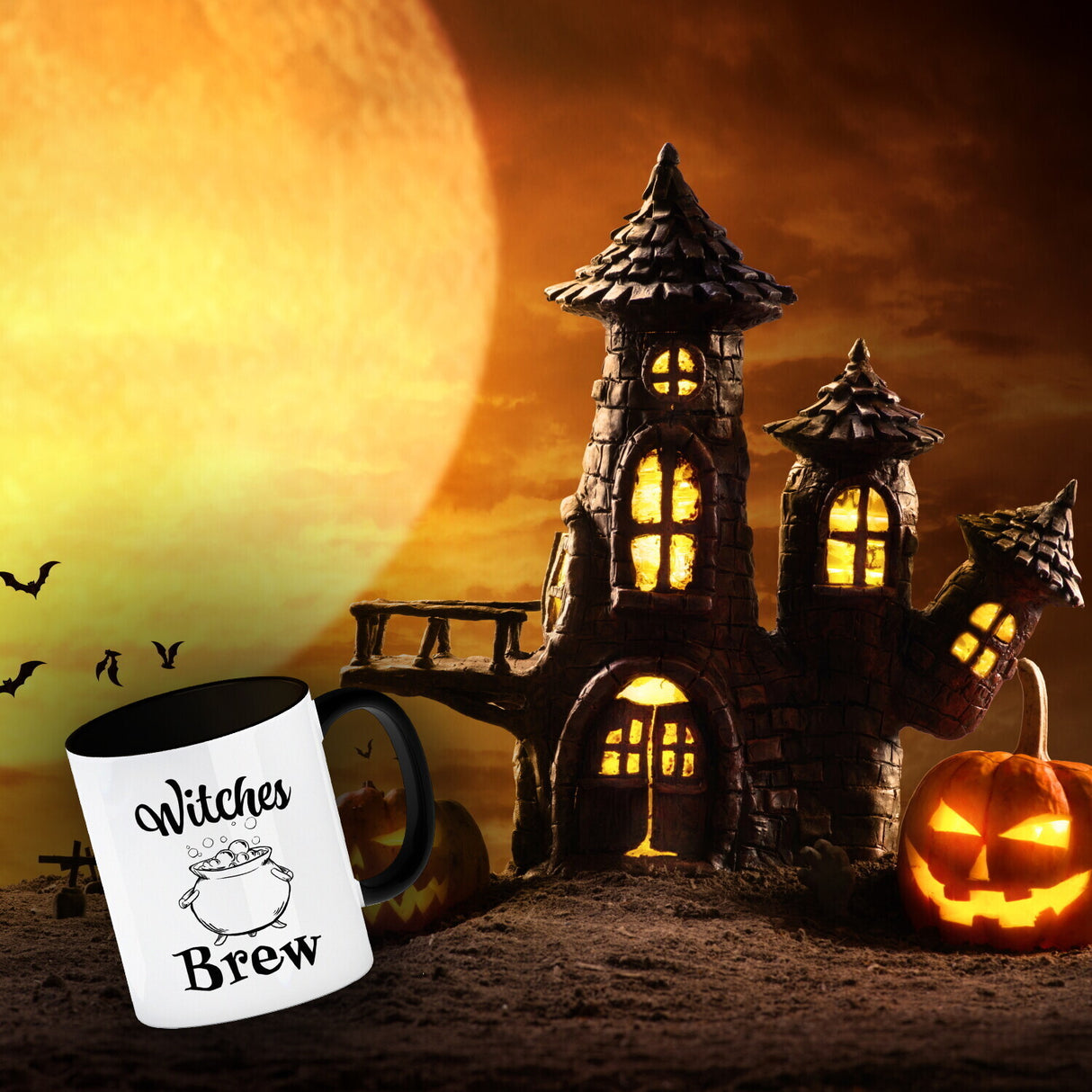 Kaffeebecher für Halloween mit Kessel-Motiv und Spruch - Witches Brew