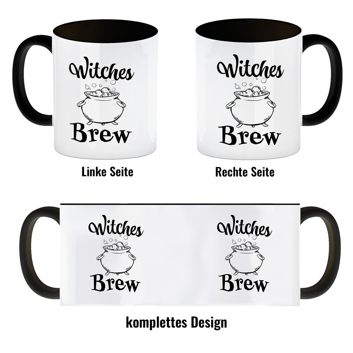 Kaffeebecher für Halloween mit Kessel-Motiv und Spruch - Witches Brew