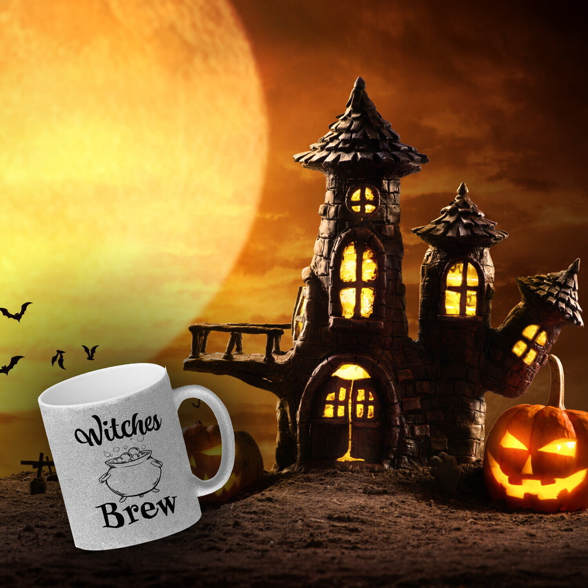 Kaffeebecher für Halloween mit Kessel-Motiv und Spruch - Witches Brew