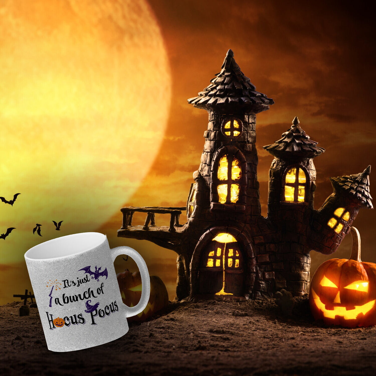Kaffeebecher mit Halloween Motiv und Spruch - It's just a bunch of Hocus Pocus -