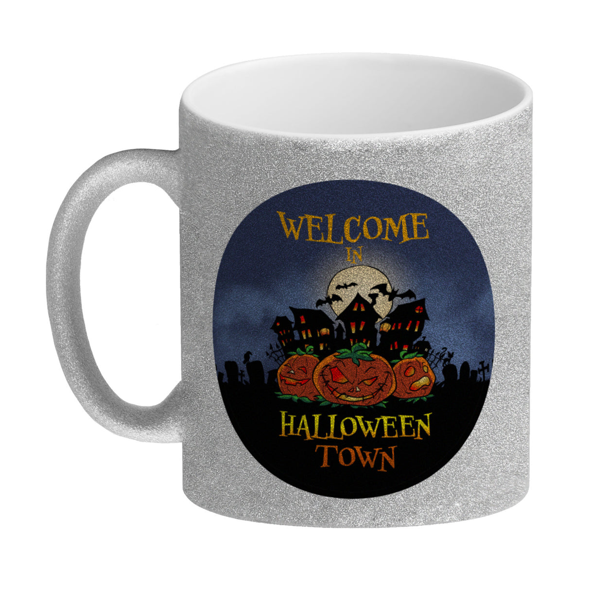 Kaffeebecher mit gruseligem Motiv und Spruch - Welcome in Halloween Town -