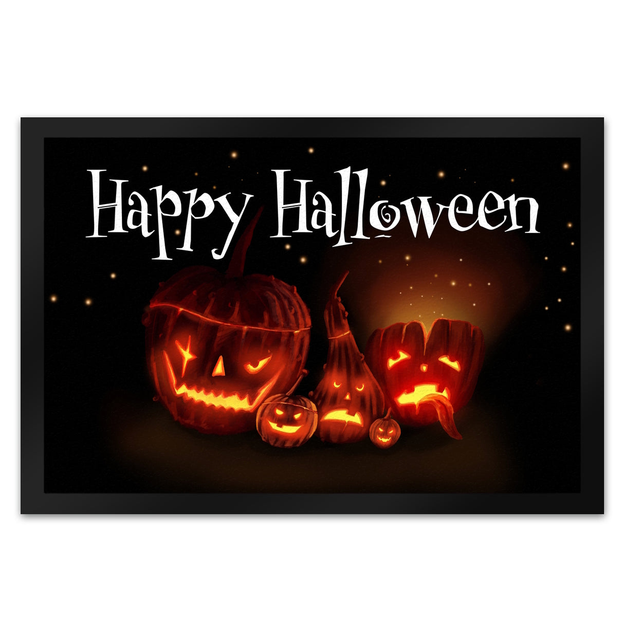 Fußmatte mit Kürbiskopf Motiv und Happy Halloween Schriftzug