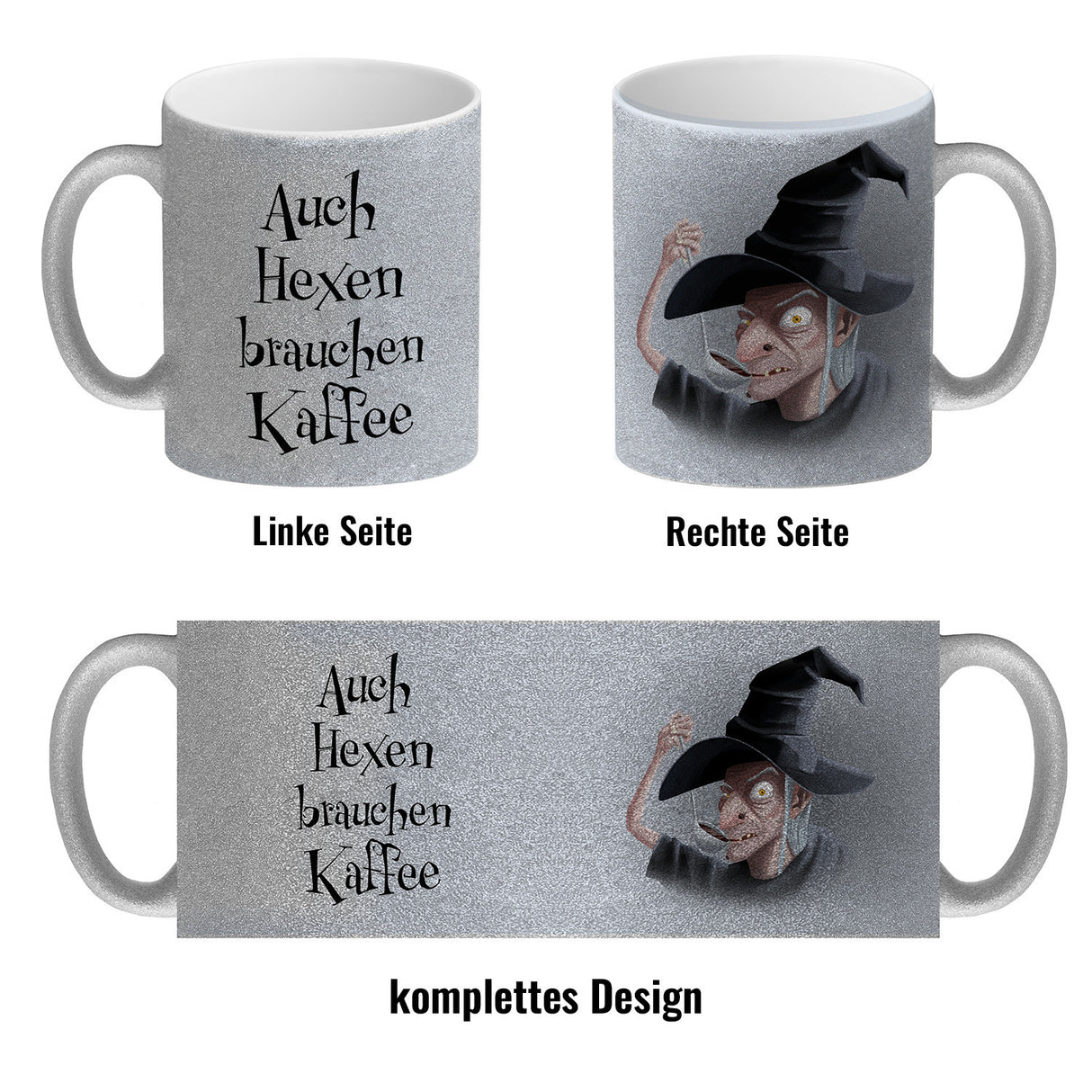Kaffeebecher mit lustigem Motiv und Spruch - Auch Hexen brauchen Kaffee -