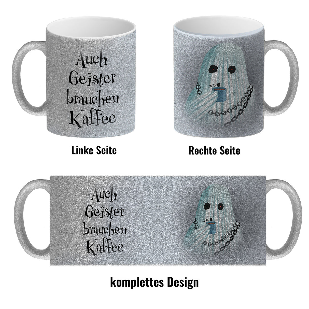 Kaffeebecher mit lustigem Motiv und Spruch - Auch Geister brauchen Kaffee -