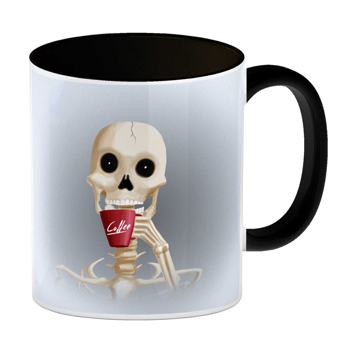 Kaffeebecher mit lustigem Motiv und Spruch - Auch Skelette brauchen Kaffee -