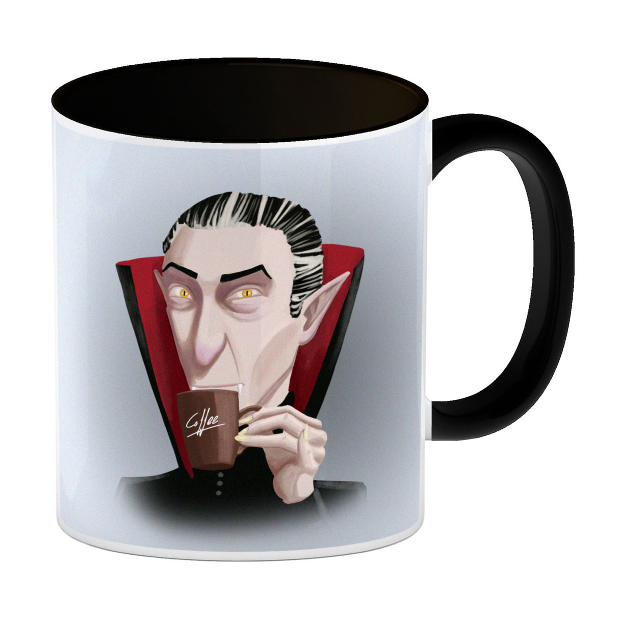 Kaffeebecher mit lustigem Motiv und Spruch - Auch Vampire brauchen Kaffee -