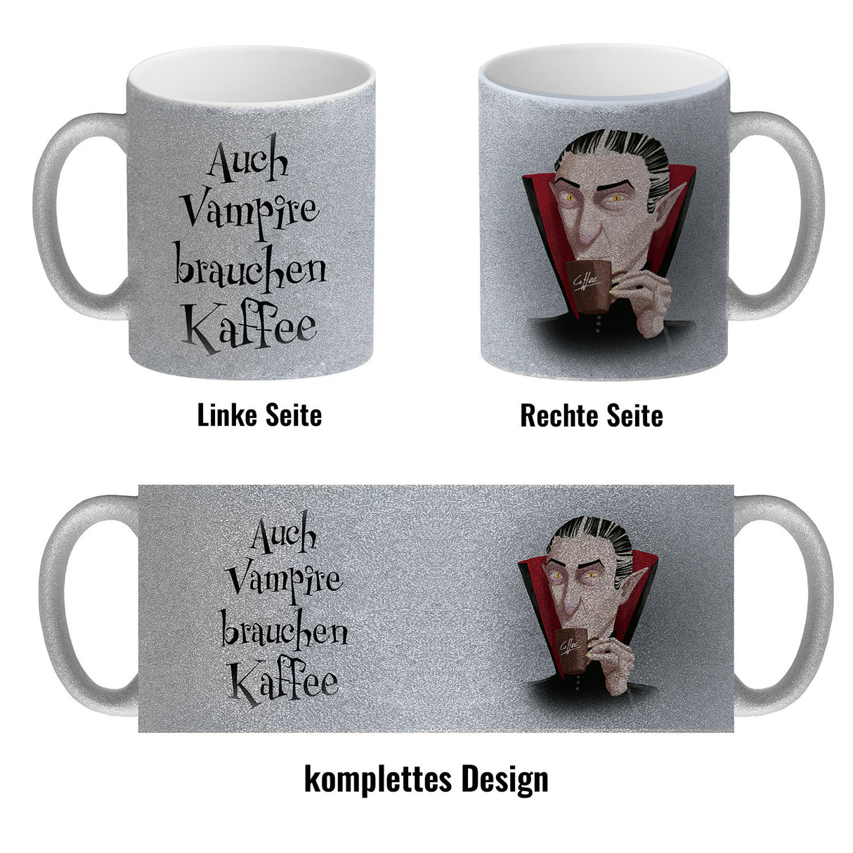 Kaffeebecher mit lustigem Motiv und Spruch - Auch Vampire brauchen Kaffee -