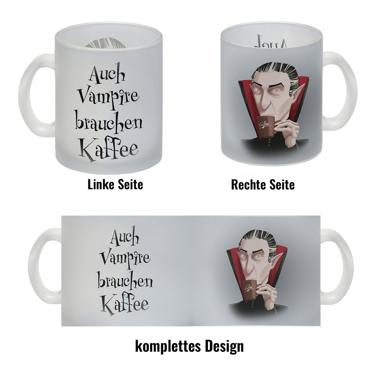 Kaffeebecher mit lustigem Motiv und Spruch - Auch Vampire brauchen Kaffee -