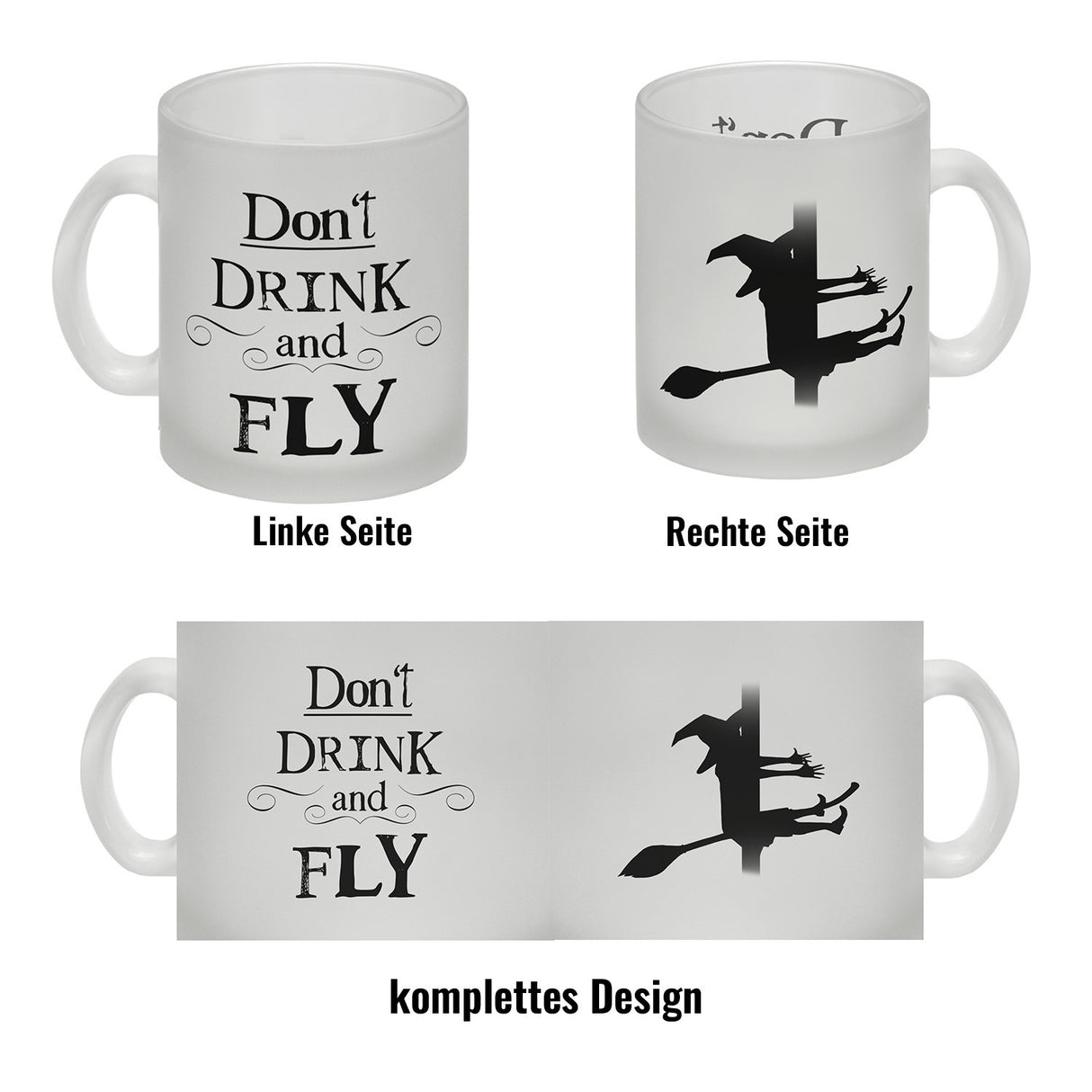 Kaffeebecher mit Hexenmotiv und lustigem Spruch - Don't drink and fly -