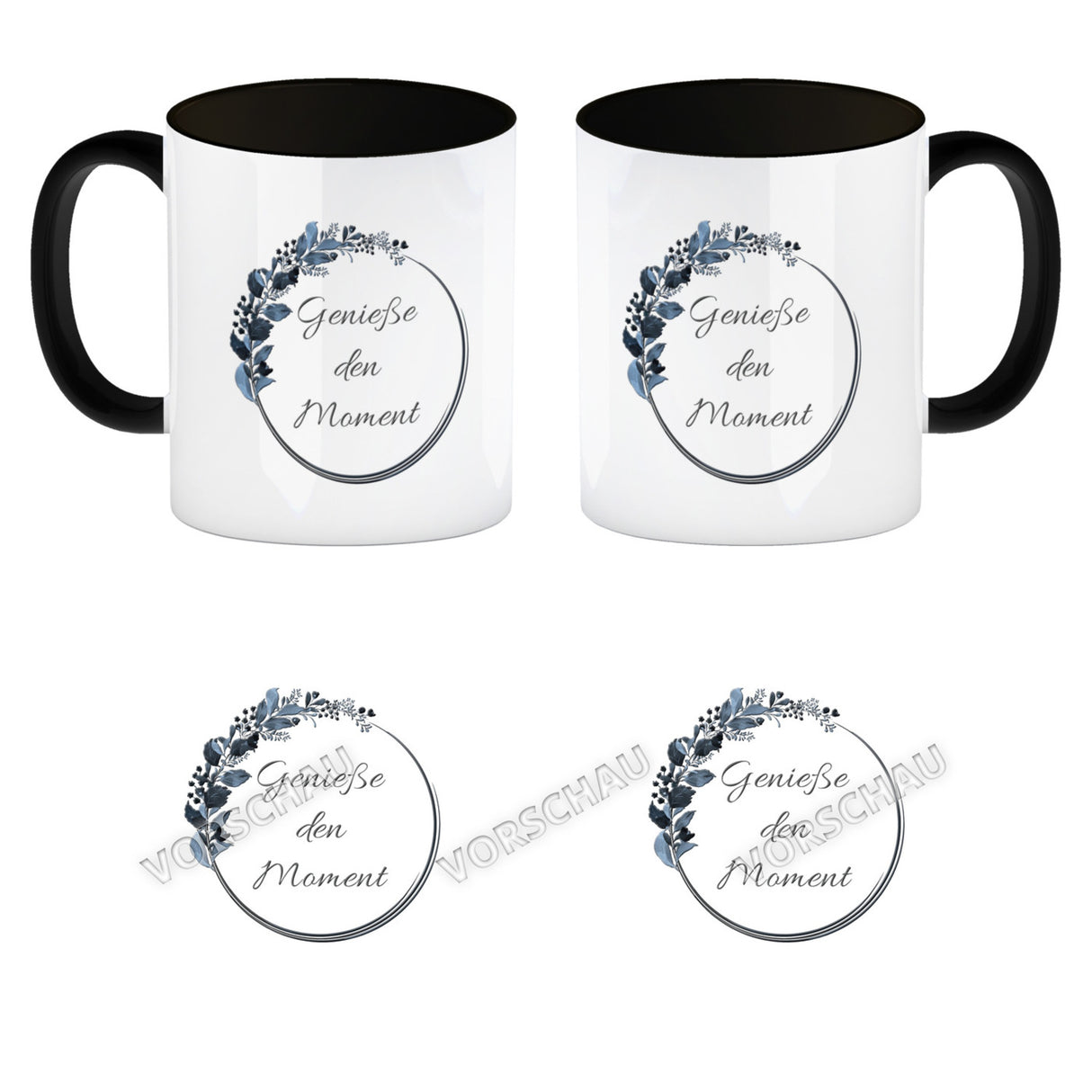 Schön, dass du da bist! Kaffeebecher mit Blumenkranz herrlich wunderbar Kaffeepott Trinkschale edel Gebinde Bukett Strauß Blumen Bouquet Spruch Slogan Sinnspruch Lebensregel