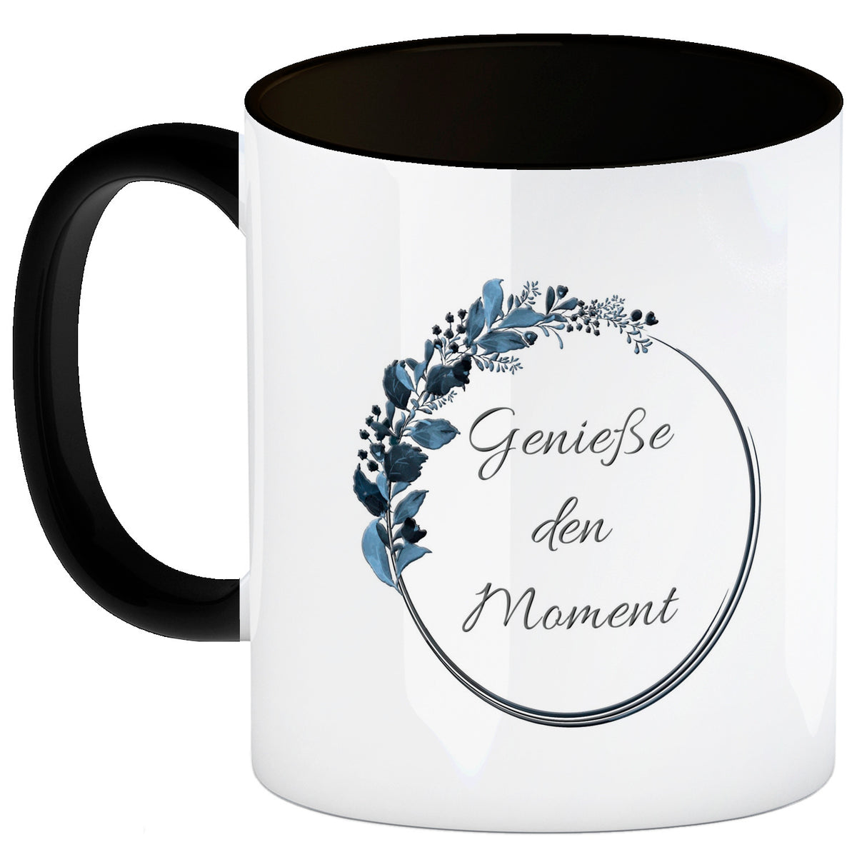 Schön, dass du da bist! Kaffeebecher mit Blumenkranz herrlich wunderbar Kaffeepott Trinkschale edel Gebinde Bukett Strauß Blumen Bouquet Spruch Slogan Sinnspruch Lebensregel