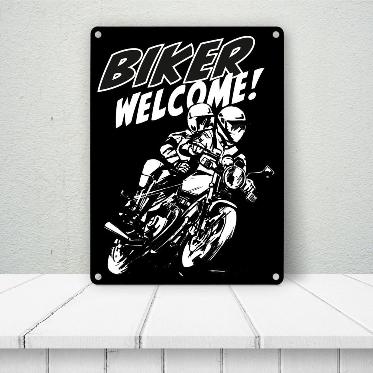 Biker Welcome Metallschild zum Thema Motorrad fahren und frei sein