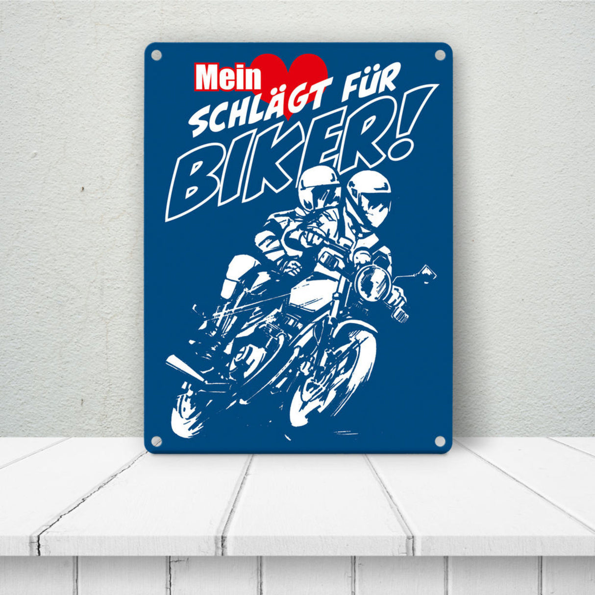 Metallschild mit Motorrad Mein Herz schlägt für Biker