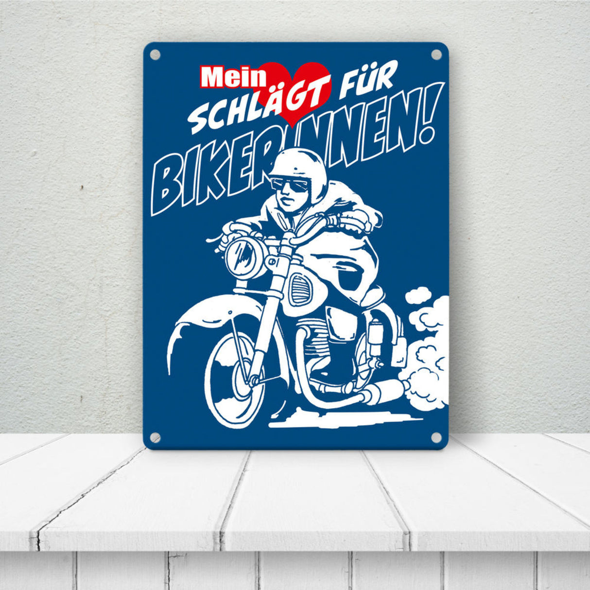 Metallschild mit Motorrad Mein Herz schlägt für Bikerinnen