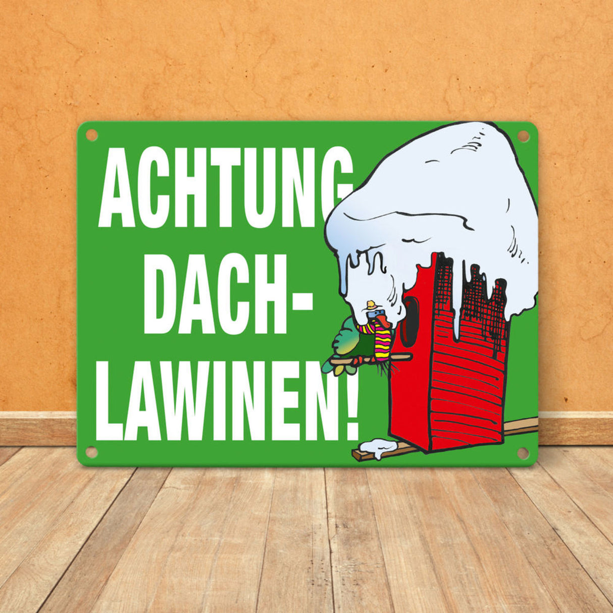 Warnschild für den Winter Achtung Dachlawinen! Mit Comic Vogelhaus