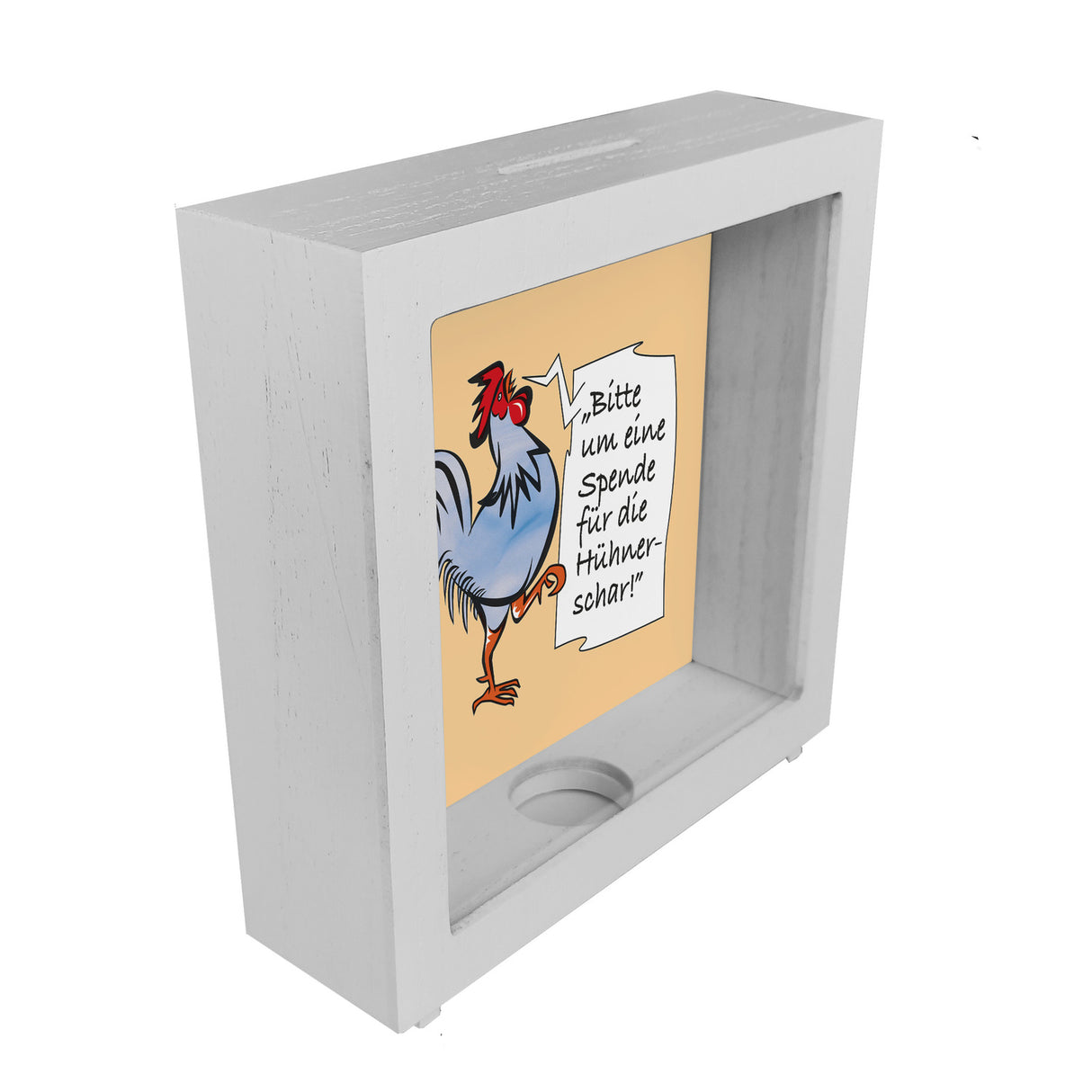 Spardose mit Hahn Motiv zum Thema Trinkgeld und lustigem Spruch