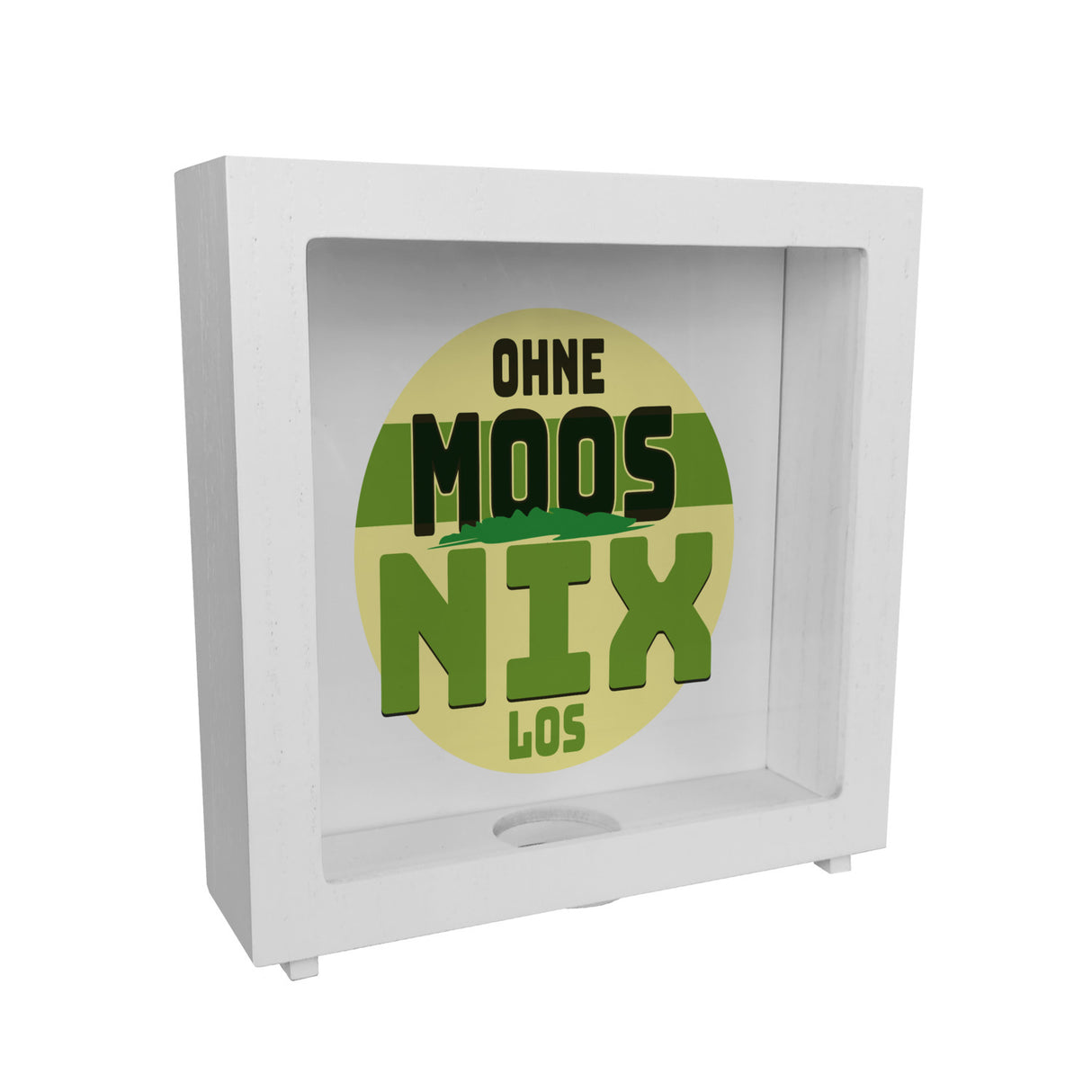 Spardose mit lustigem Motiv und Spruch: Ohne Moos nix los