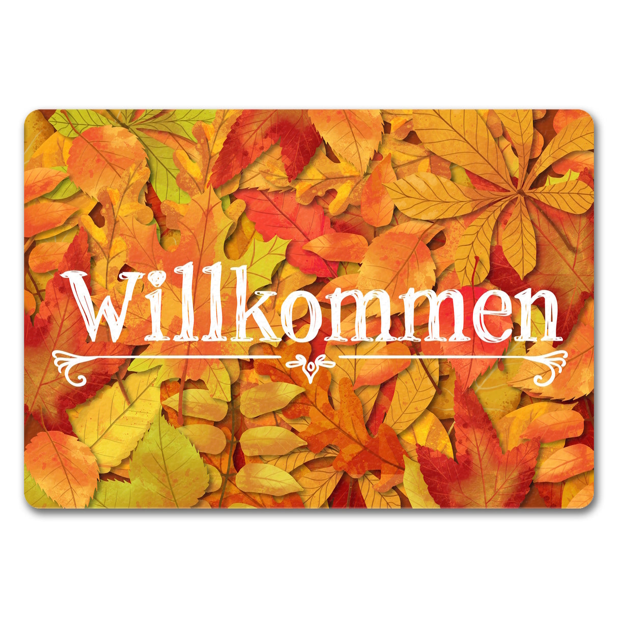 Fußmatte mit schönen Herbstblättern und Schriftzug - Willkommen