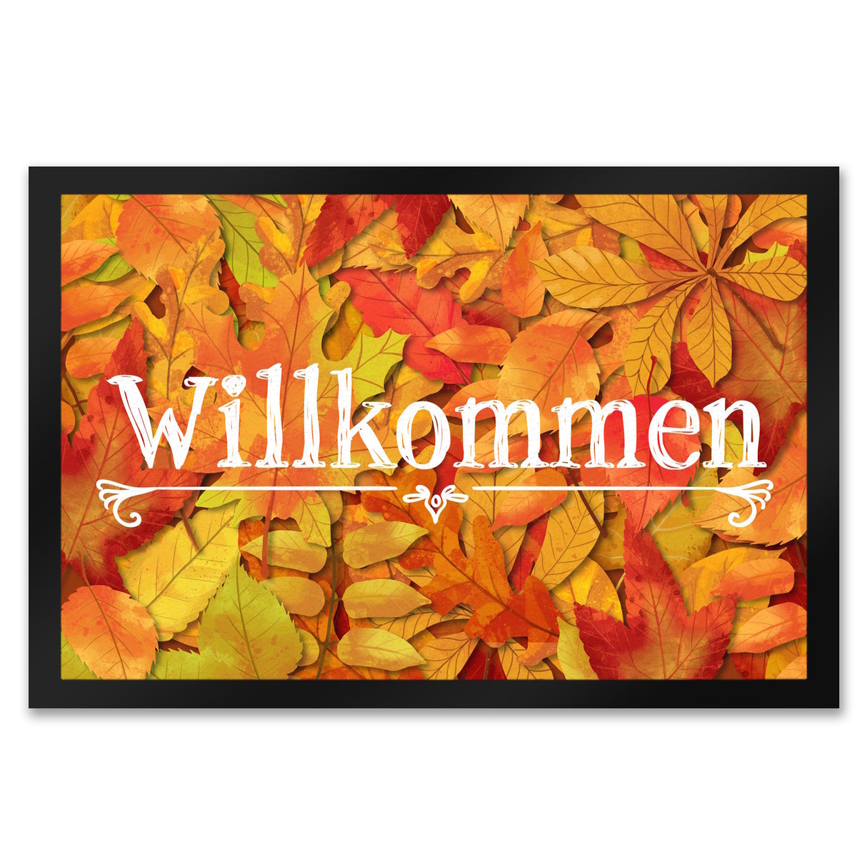 Fußmatte mit schönen Herbstblättern und Schriftzug - Willkommen