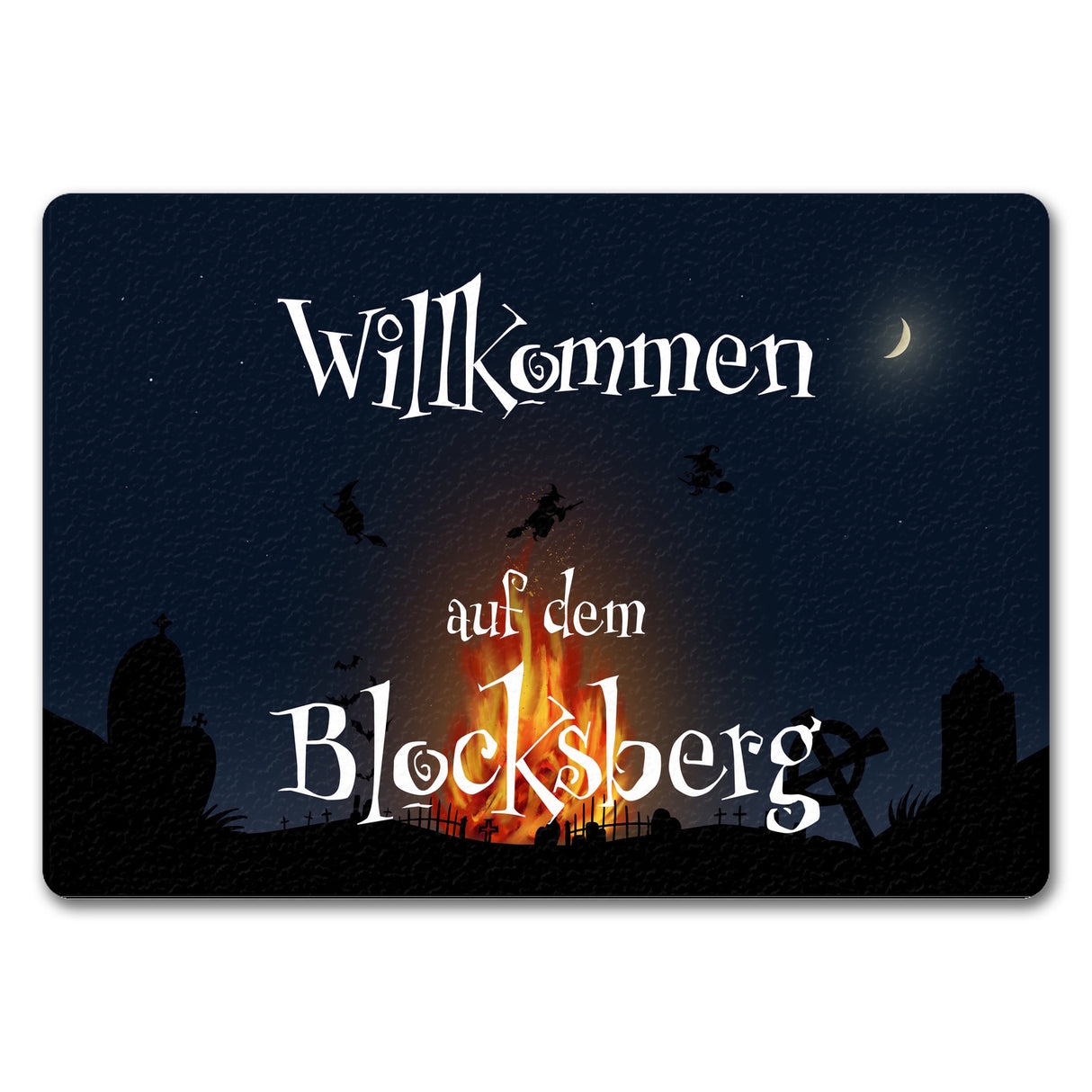 Fußmatte für Halloween mit Hexenfeuer und Spruch - Willkommen auf dem Blocksberg