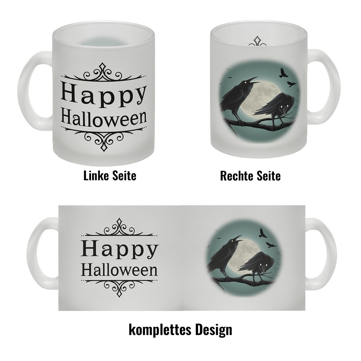 Kaffeetasse mit gruseligem Rabe Motiv und Spruch - Happy Halloween