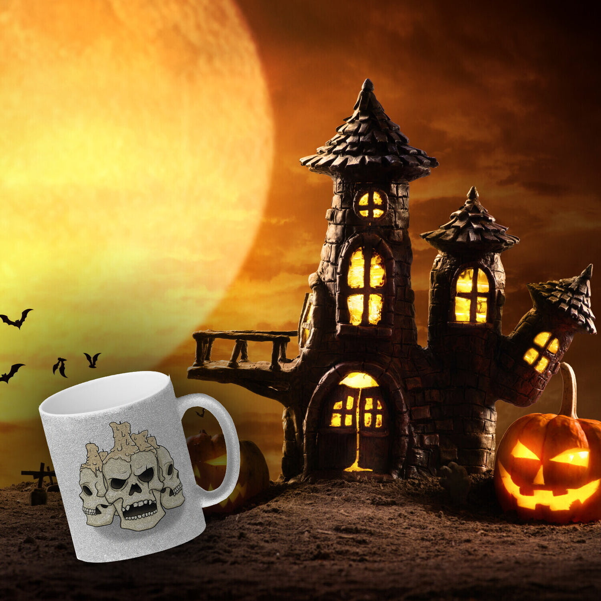 Kaffeetasse mit Totenköpfen und Kerzen - Happy Halloween