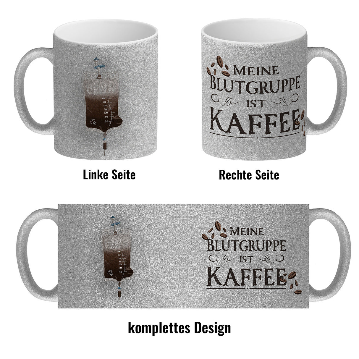 Kaffeebecher mit lustigem Motiv und Spruch - Meine Blutgruppe ist Kaffee
