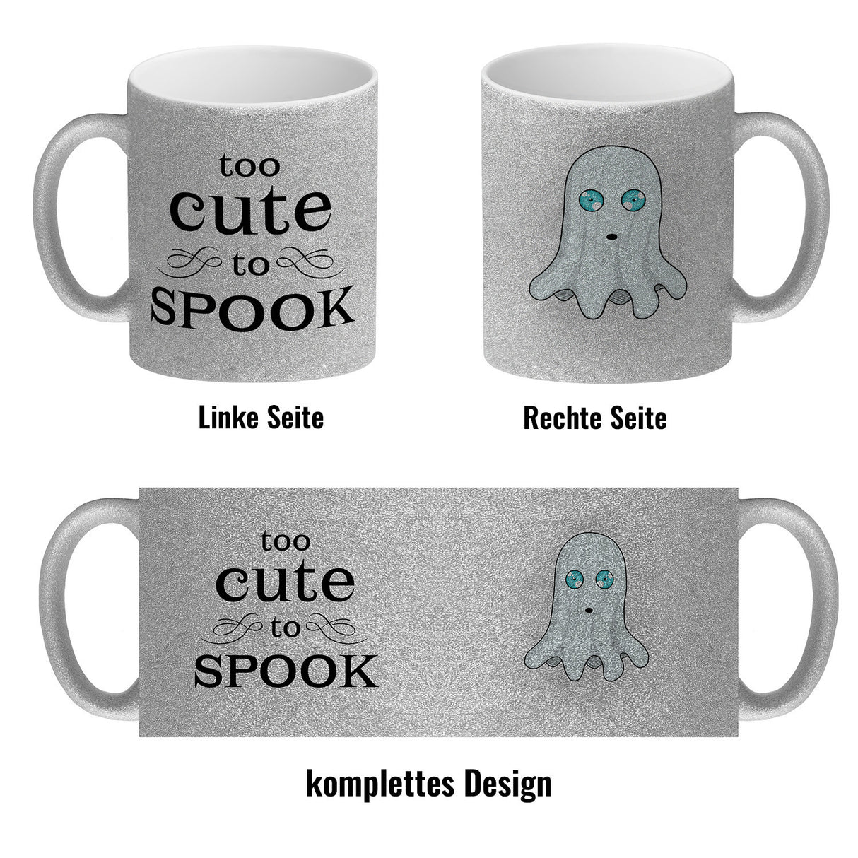 Kaffeetasse mit süßem Geist und Spruch - Too cute to spook