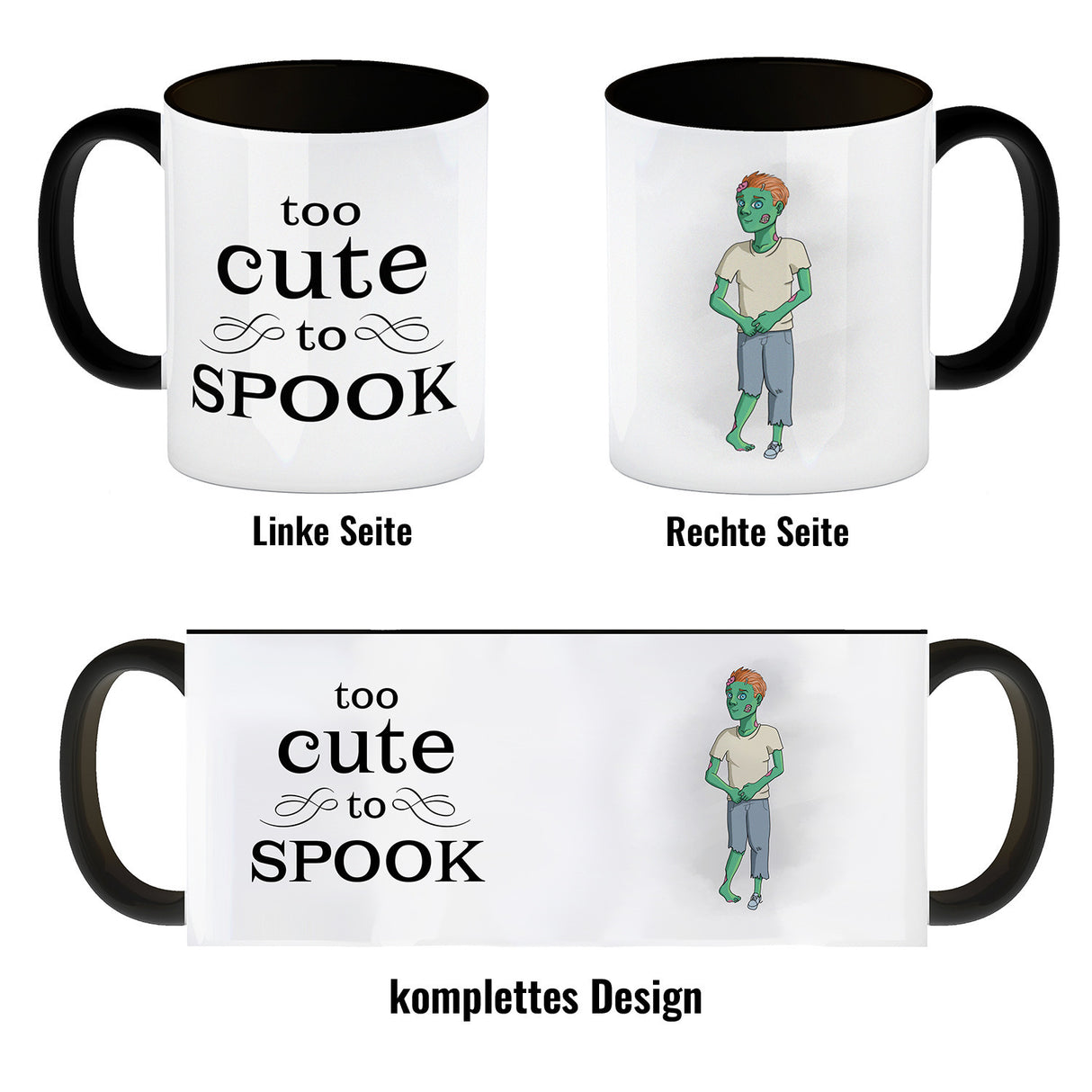 Kaffeetasse mit süßem Zombie und Spruch - Too cute to spook