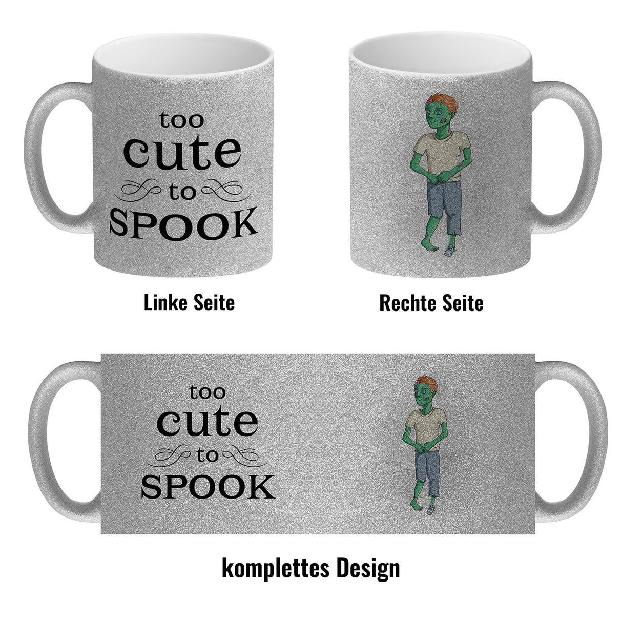 Kaffeetasse mit süßem Zombie und Spruch - Too cute to spook