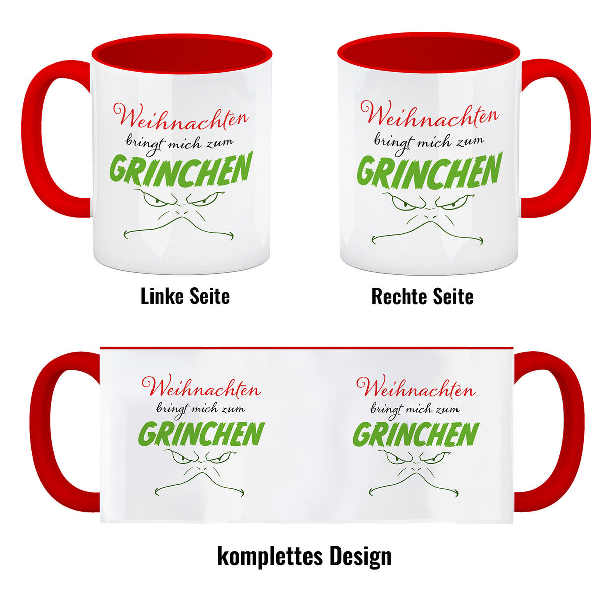 Weihnachten bringt mich zum grinchen Kaffeebecher mit Spruch