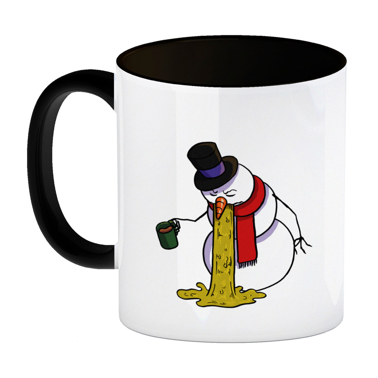 Kotzender Schneemann mit Glühweintasse Weihnachten Kaffeebecher