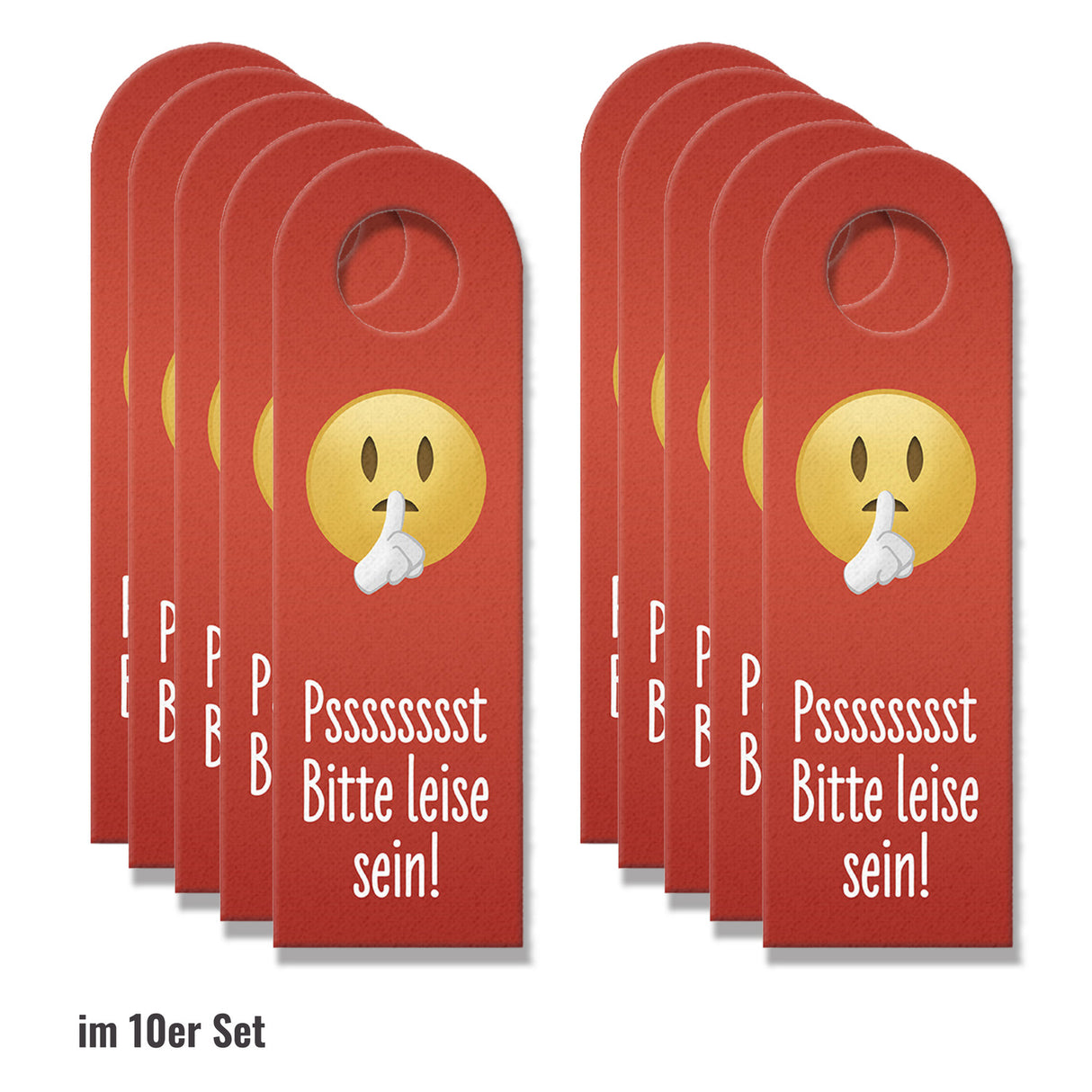 Pssst Bitte leise sein Emoticon mit Zeigefinger vor dem Mund Türhänger