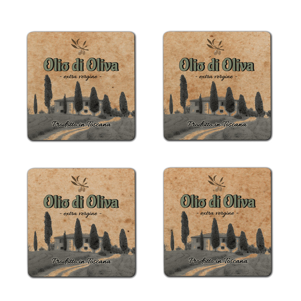 Olivenöl 4er Set Untersetzer aus Keramik Olio di Oliva