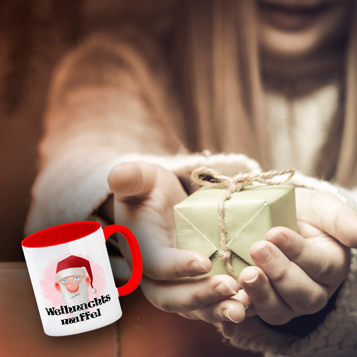 Weihnachtsmuffel witzige Kaffeetasse mit lustlosem Weihnachtsmann Motiv