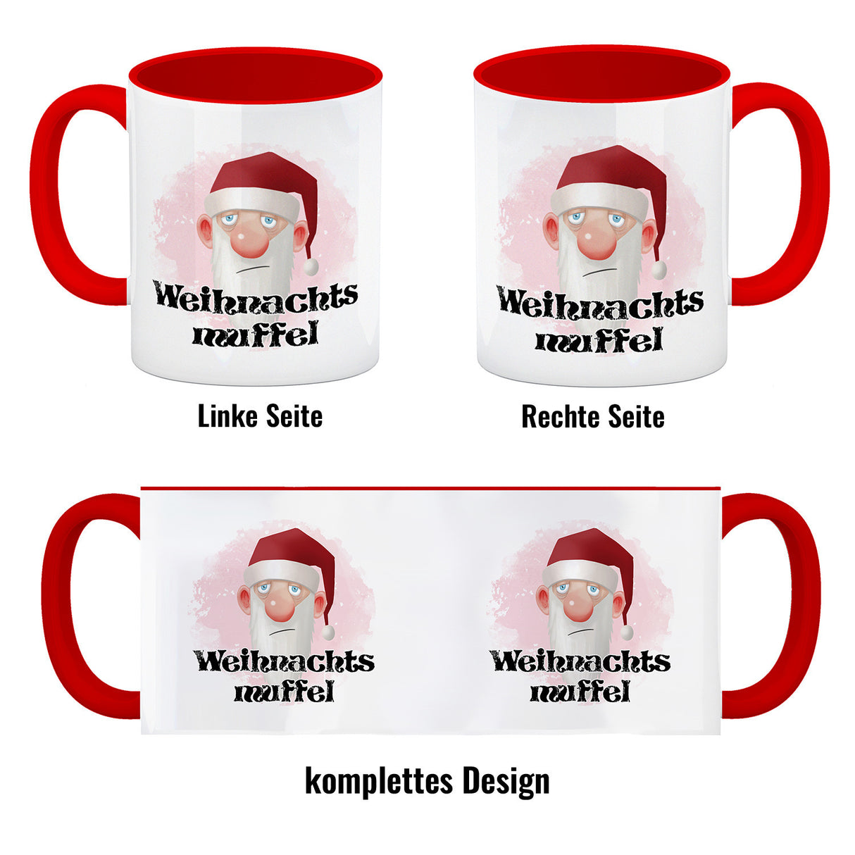 Weihnachtsmuffel witzige Kaffeetasse mit lustlosem Weihnachtsmann Motiv