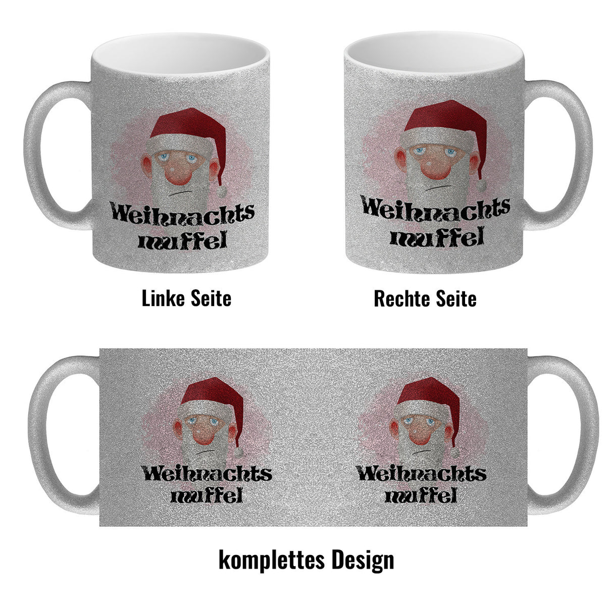 Weihnachtsmuffel witzige Kaffeetasse mit lustlosem Weihnachtsmann Motiv