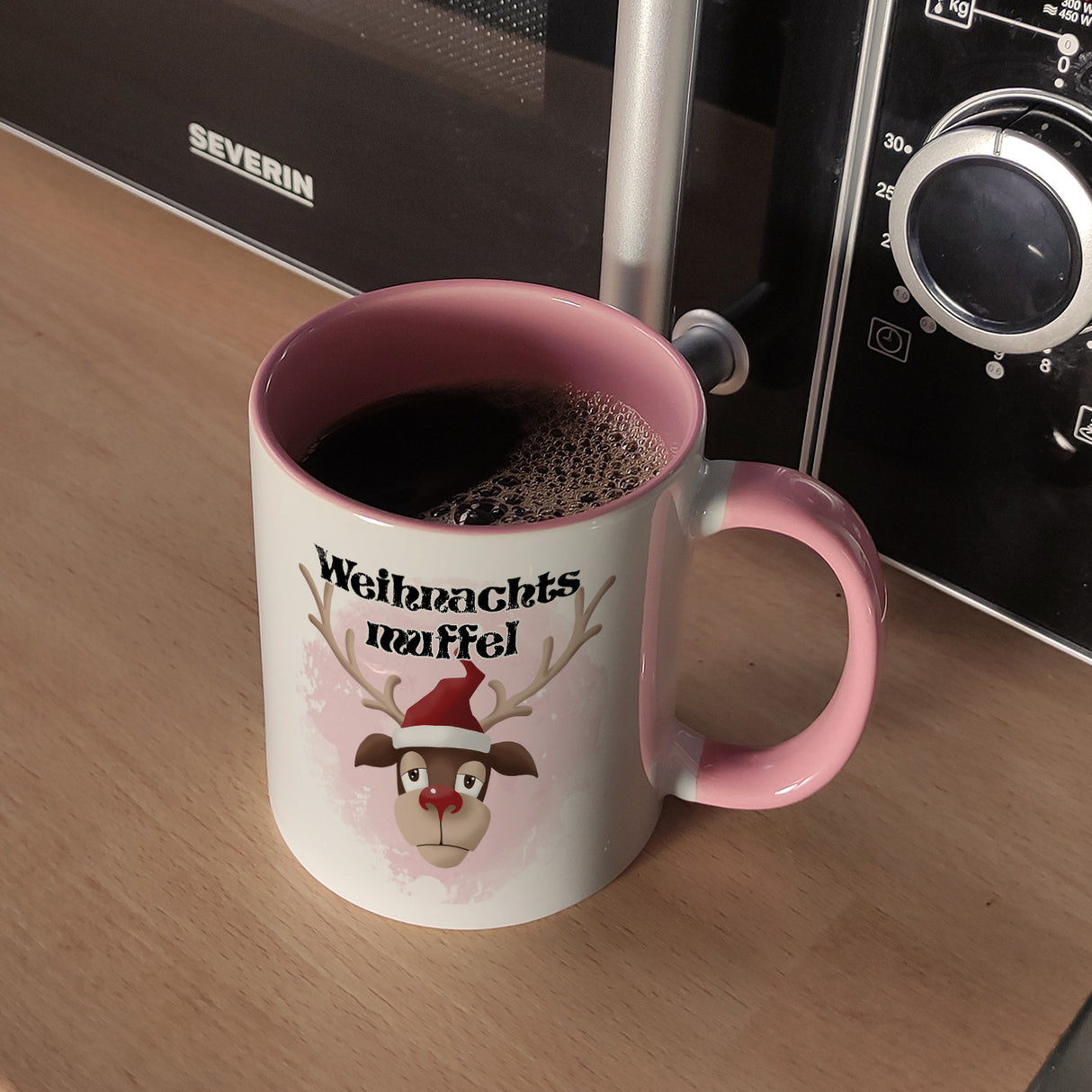 Weihnachtsmuffel witzige Kaffeetasse mit lustlosem Rentier Motiv
