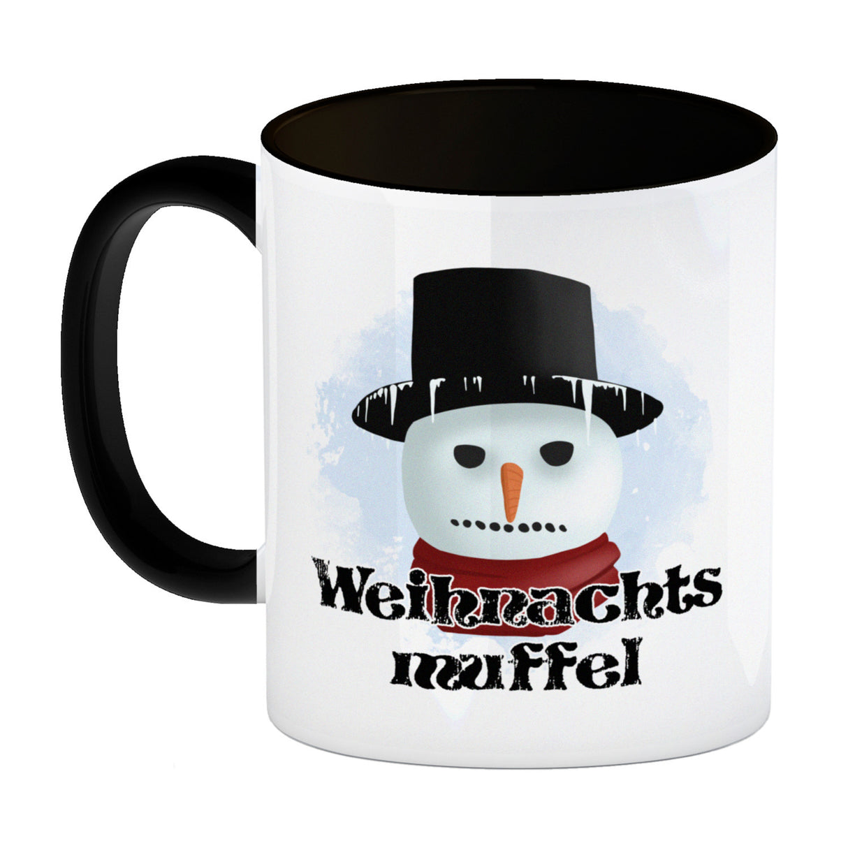 Weihnachtsmuffel witzige Kaffeetasse mit lustlosem Schneemann Motiv