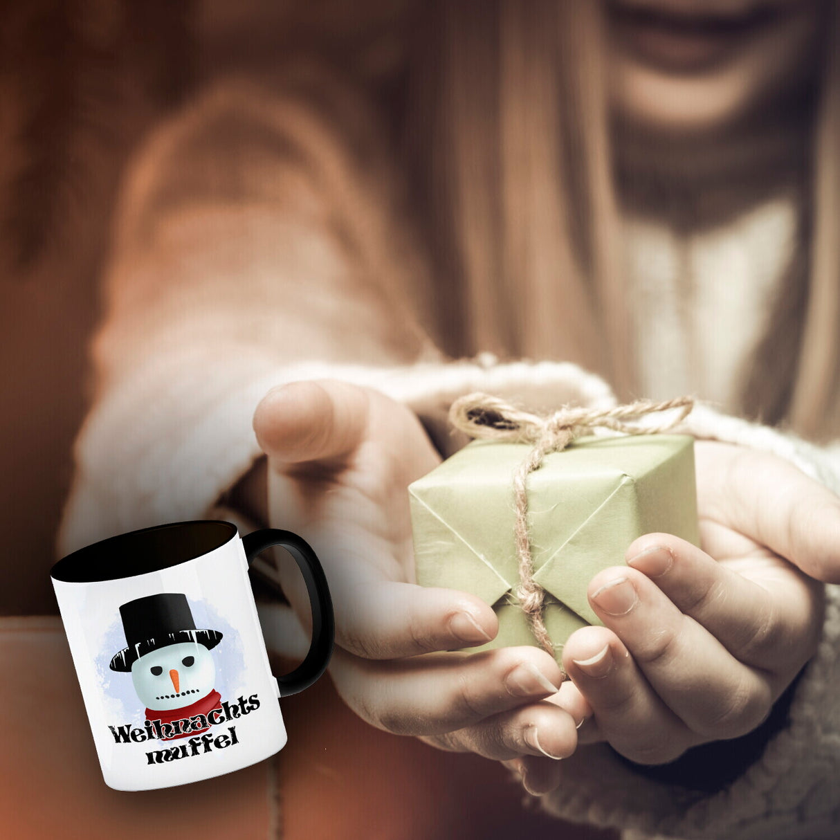 Weihnachtsmuffel witzige Kaffeetasse mit lustlosem Schneemann Motiv