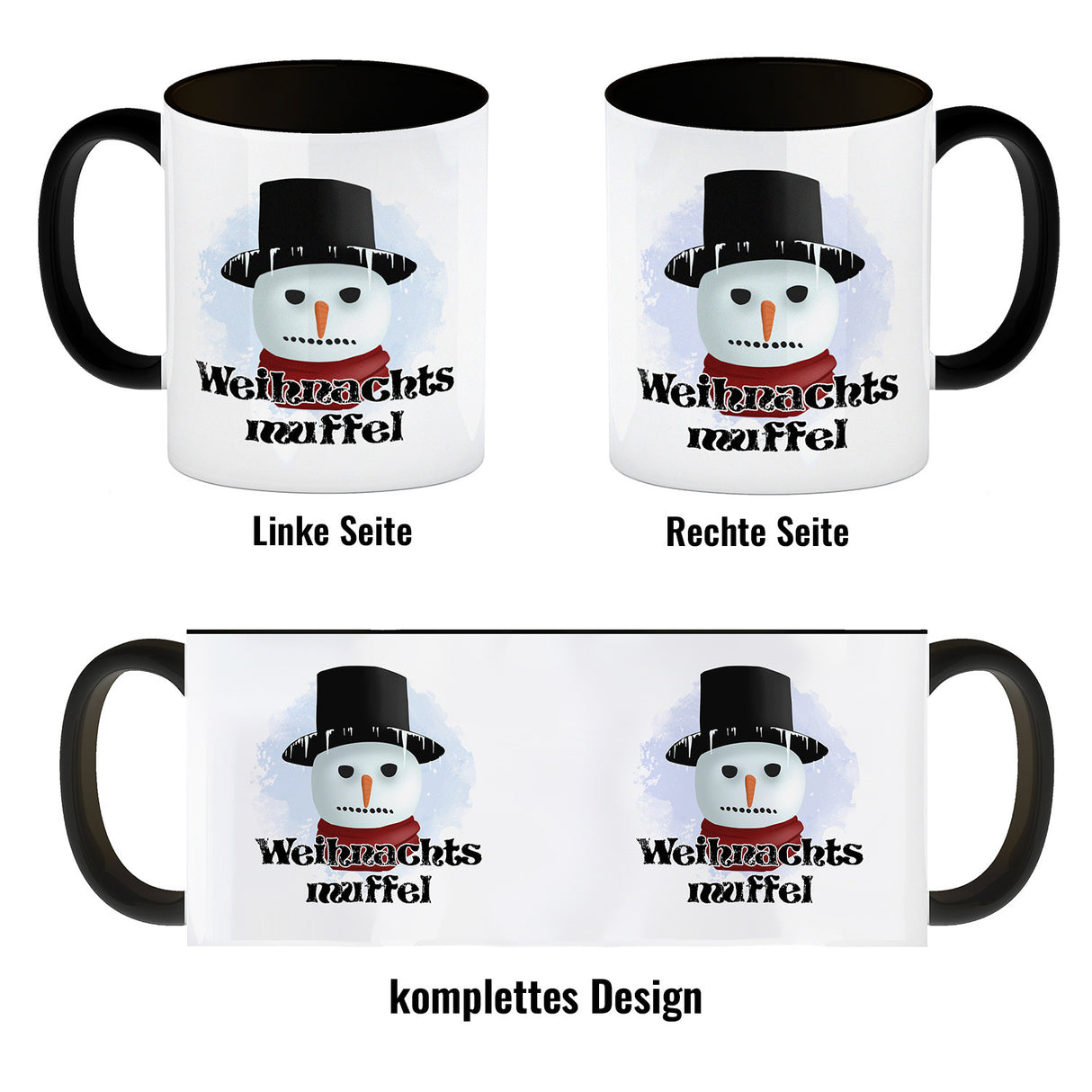 Weihnachtsmuffel witzige Kaffeetasse mit lustlosem Schneemann Motiv